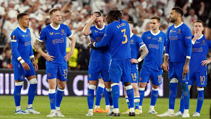 Aaron Ramsey is consoled after missing a penalty for Rangers